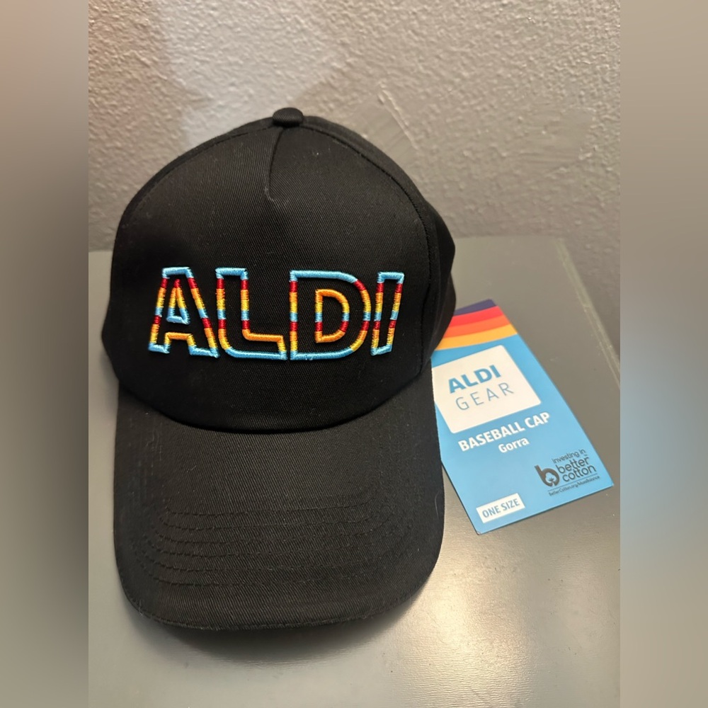 Aldi fan gear black adjustable baseball hat baseball cap new